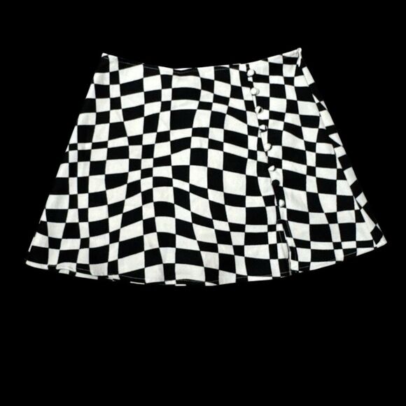 Miss Love Juniors White Black Checkerboard Skort A-Line Flare Mini Skirt Punk - Picture 1 of 7